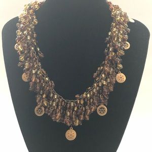 Signed Chico’s Amber Glass Bead Strand Necklace